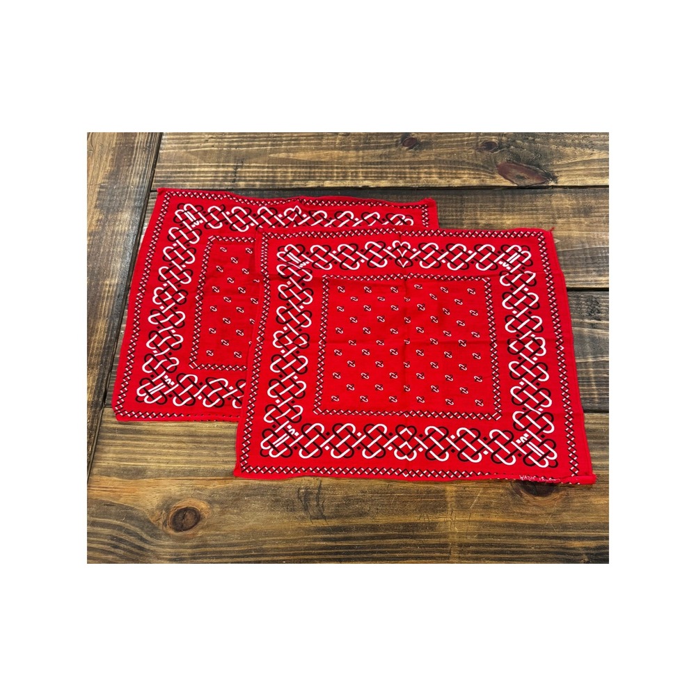 Vintage 50s Tiger Head Bandana Wash Fast Color Red Black White Cotton Pair 16x17
